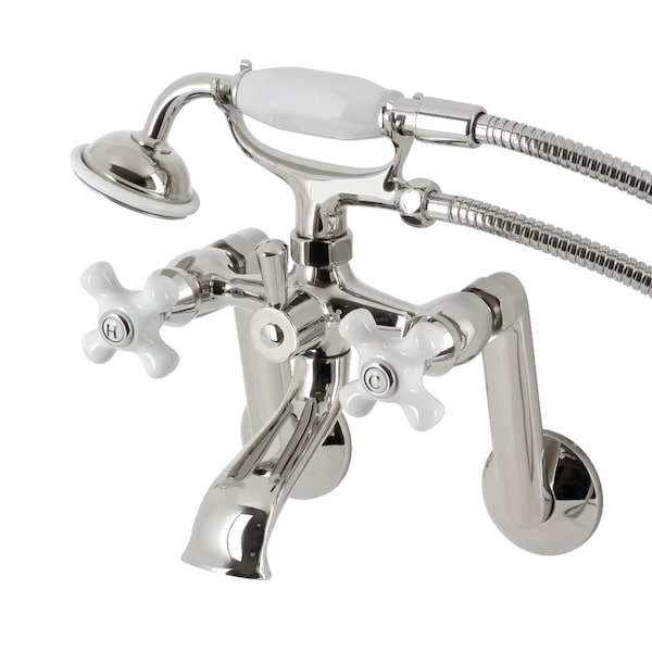 Kingston Brass Tub Wall Mount Clawfoot Tub Faucet with Hand Shower, Polished Nickel KS269PXPN - main